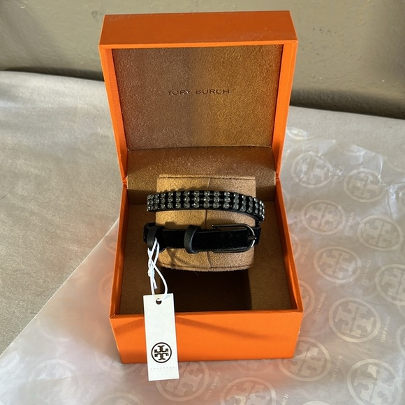 Tory Burch Crystal Embellished Double Wrap Bracelet Black OS Style 42456 NWT - Picture 13 of 17